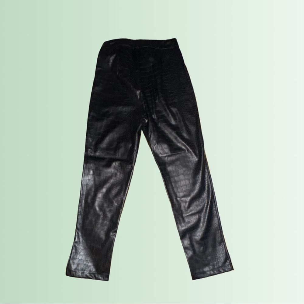 Black Faux Leather Crocodile Print Pants